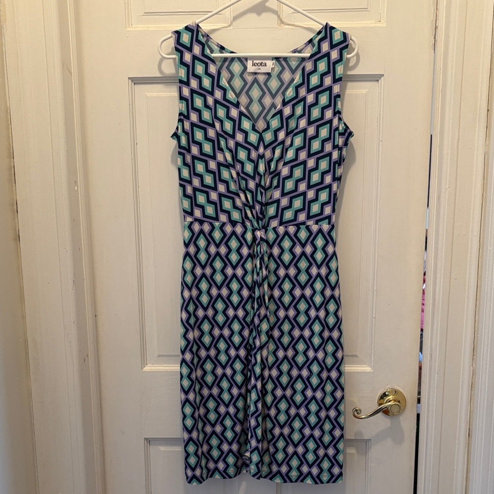Leota Geometric Blue and White Dress